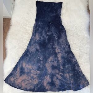 ELAN Blue/Light Brown Tie Dye Strapless Maxi Dress